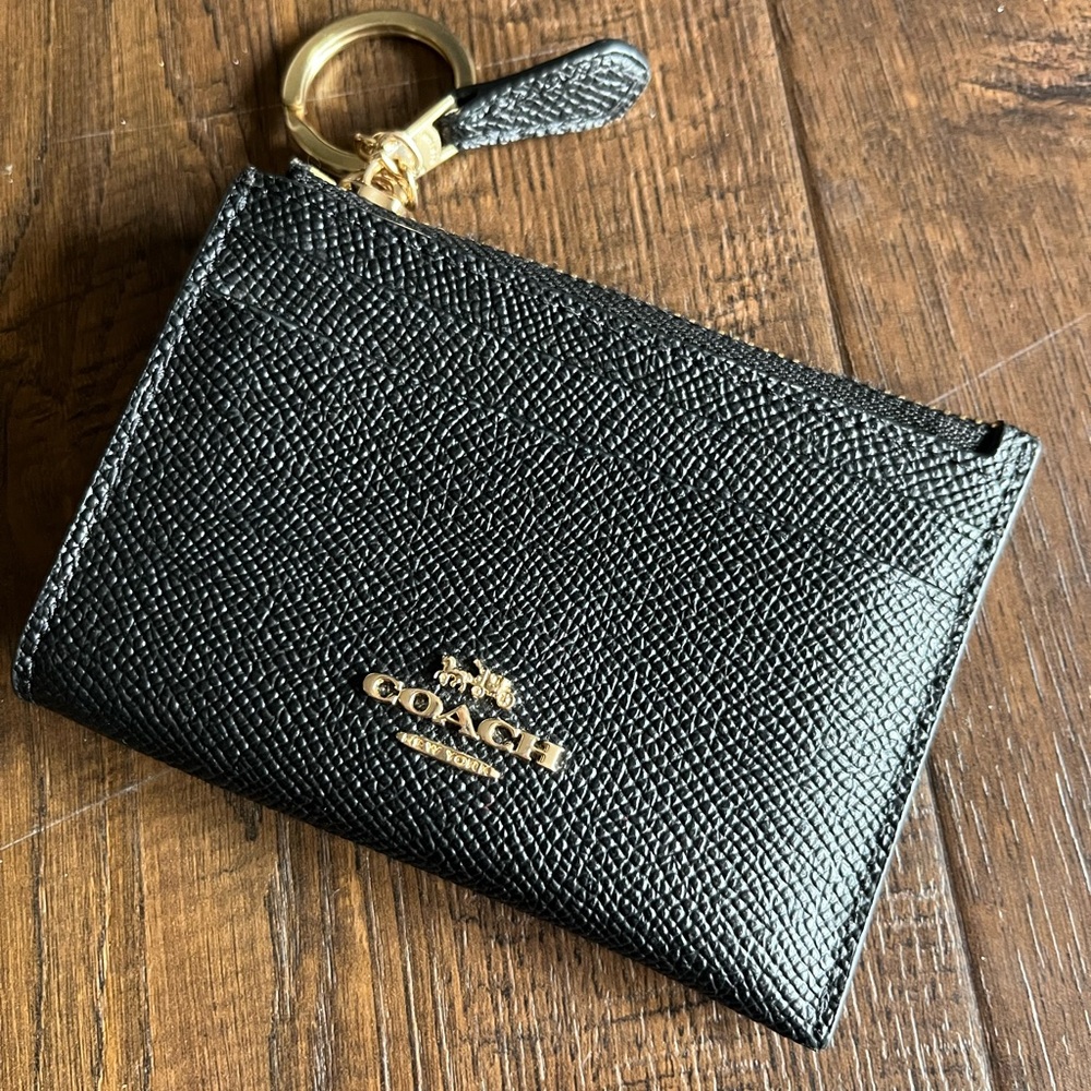 Coach Black Leather Keychain Wallet NWOT authentic